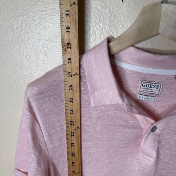 Guess Shirt Mens Medium Pink Polo Short Sleeve Collared Linen Lightweight - Picture 5 of 7